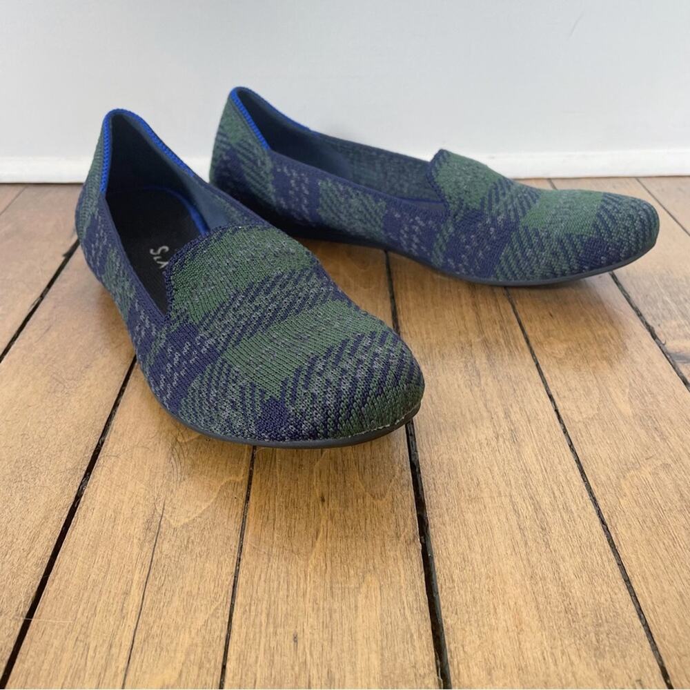 Rothy’s Rare Limited Edition Forest Tartan Plaid Loafers 7.5 Blue and Green